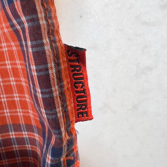 Structure Button Shirt Men's L Orange Blue Plaid Short Sleeve Vintage Skater - Picture 4 of 9